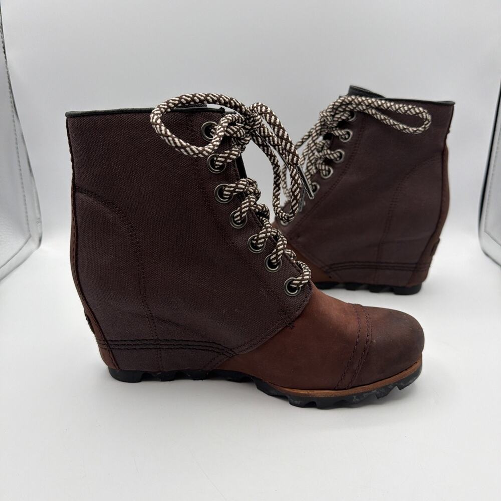 Sorel PDX Lexie Boots Women's 8.5 Brown Leather Hidden Wedge Lug Booties - Picture 3 of 9
